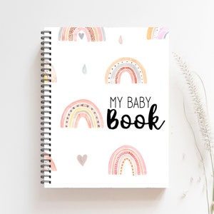 Baby book, Baby Album, Baby Girl Journal, Baby Girl Pregnancy Journal, Baby Girl Memory Book, Baby Shower, Baby Girl Rainbow Decor, M94