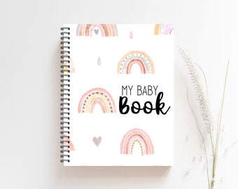 Baby book, Baby Album, Baby Girl Journal, Baby Girl Pregnancy Journal, Baby Girl Memory Book, Baby Shower, Baby Girl Rainbow Decor, M94