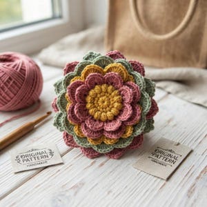 Crochet Flower Pattern PDF, 3D Layered Flower Crochet Pattern, Floral Coaster Motif, Textured Crochet Flower Tutorial, TheHappyMakerGifts Di
