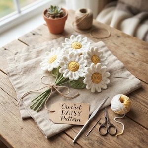 Crochet Daisy Pattern PDF, Crochet Flower Bouquet Tutorial, Amigurumi Daisy Pattern, DIY Crochet Flowers Decor, TheHappyMakerGifts
