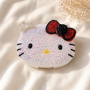Kawaii Cat Decoden Jewelry Box | Handmade Rhinestone Trinket Box | Cute Gift for Her | Made in Japan