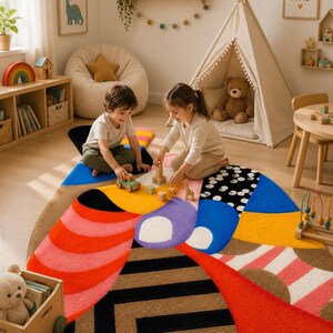 Modern Abstract Colorful Area Rug for Living Room | Unique Contemporary Designer Carpet