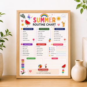 Zomerkarweienschema voor kinderen bewerkbaar afdrukbaar | Tracker voor toegestane schermtijdregels | Checklist voor dagelijkse routine Teens Tweens | Pdf-download