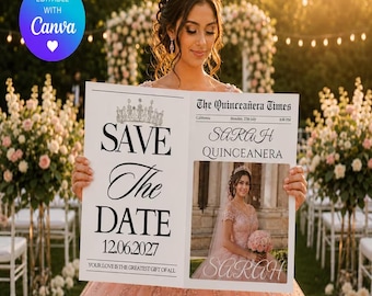 Einladungskarte zur Quinceañera-Feier | Bearbeitbare Canva-Vorlage | Einladung zum Fotoshooting zum 15. Geburtstag | Einladungskarte für das Fotoshooting zur Quinceañera