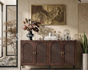 Sideboard Buffet Cabinet with Storage, Fluted Arched Sideboard with Adjustable Shelves and Modular Design | Mid Century Modern Credenza