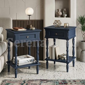 Bedside Table Set of 2 with Charging Station, Retro Wood Nightstand with Drawer and Open Shelf | Small Vintage Bedside Table with USB and AC Outlets | Bedroom Living Room Set