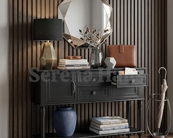Narrow Entryway Table with Drawers and Cabinet, 42 Inch Retro Console Table with Soft Close Doors and Open Shelf  Farmhouse Sofa Table