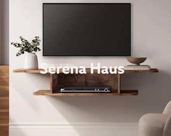 2 Tier Floating TV Stand, Wall Mounted Media Shelf Under TV, Modern Entertainment Shelf with Cable Management for Living Room