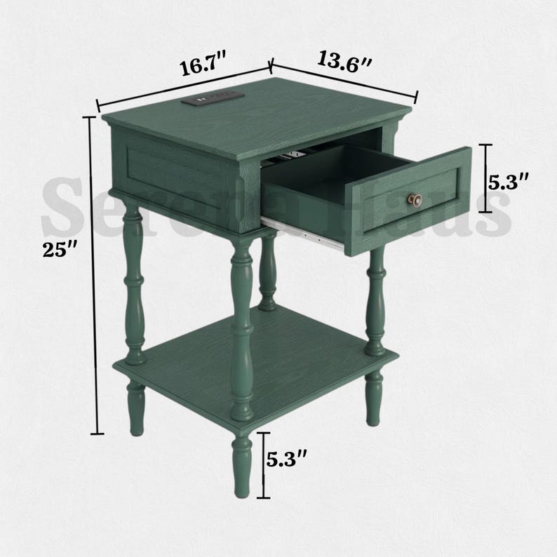 Bedside Table Set of 2 with Charging Station, Retro Wood Nightstand with Drawer and Open Shelf  Small Vintage Bedside Table with USB and AC Outlets  Bedroom Living Room Set