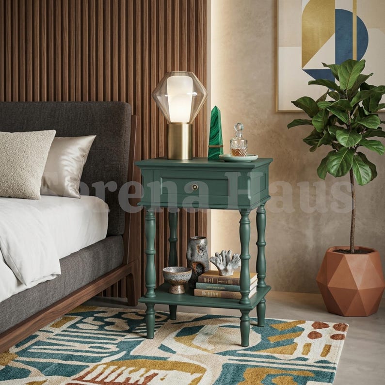 Bedside Table Set of 2 with Charging Station, Retro Wood Nightstand with Drawer and Open Shelf | Small Vintage Bedside Table with USB and AC Outlets | Bedroom Living Room Set