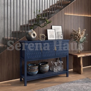 Console Table with Diamond Pattern Doors, Wood Entryway Table with Storage and Gold Handles, Sofa Table,  Living Room Console Cabinet