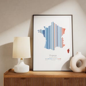 France Warming Stripes Map | Climate Map Print | Digital Download | Geography Wall Art | Science Gift