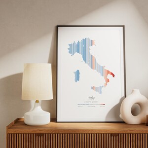 Italy Warming Stripes Map | Climate Map Print | Digital Download | Geography Wall Art | Science Gift