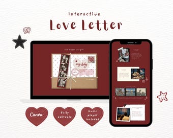 Carta de amor digital interactiva / Plantilla de Canva / Regalo romántico para novio / Regalo de aniversario / Día de San Valentín / Álbum de recortes digital