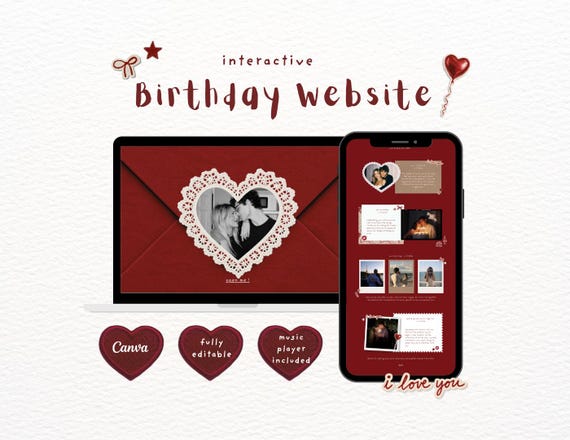 Interactive Birthday Website Template, Birthday Gift for Boyfriend Girlfriend, Editable Canva Digital Gift, Romantic Birthday Surprise