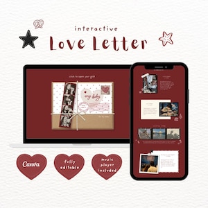 Carta de amor digital interactiva / Plantilla de Canva / Regalo romántico para novio / Regalo de aniversario / Día de San Valentín / Álbum de recortes digital
