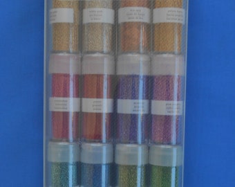 Martha Stewart Set Of 12 Jars of Glass Microbeads (no Hole)  - Assorted Colors Containers are 2.5" tall.