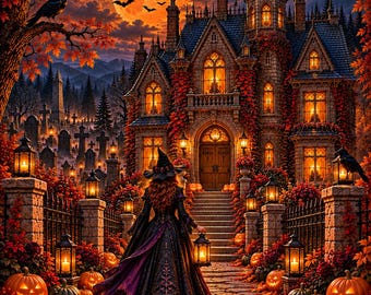 幽霊屋敷パンプキンマナーのクロスステッチパターン、ゴシックハロウィンフルカバーPDF、パターンキーパーサガ対応