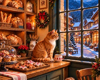 クリスマスベーカリーの猫のクロスステッチパターン、フルカバーPDF、Pattern KeeperおよびSaga対応