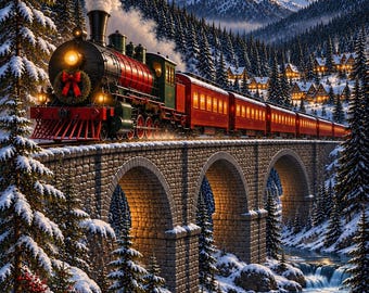 冬の列車クロスステッチパターン、フルカバークリスマスPDF、デジタルダウンロード、Pattern Keeper & Saga対応
