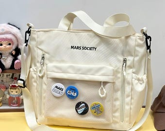 Borsa a tracolla con fiocco in nastro e spilla trasparente / Borsa a tracolla morbida ed estetica per studenti - ItaBagUS®