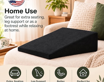Ergonomic Black Wedge Cushion, Car Seat Support, Leg Elevation Footrest (Textured Surface)