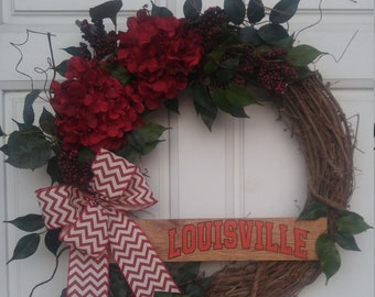 Louisville Cardinals Wreath, Louisville Cardinal decor, Louisville Basketball Wreath, Louisville Football Wreath, Louisville Baseball Wreath