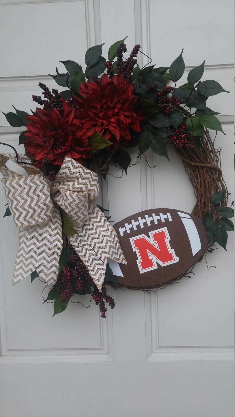Nebraska Huskers Wreath University of Nebraska Decor Husker Decor Nebraska Football Big Red NCAA Football Decor Cornhusker Wreath