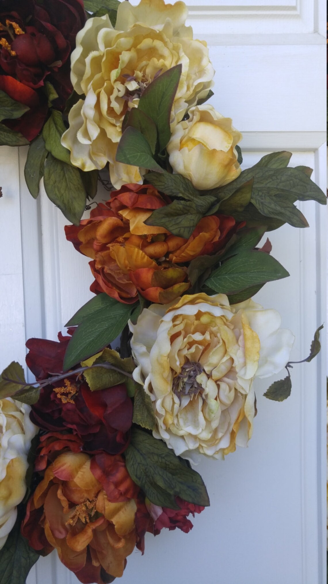 Fall Peony Grapevine Wreath Autumn Red Rust and Gold Fall | Etsy