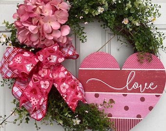 Valentine Wreath, Pink Hydrangea, Love, Heart Sign , Sweetheart Wreath, Cherry Blossoms, Happy Valentine's Wreath
