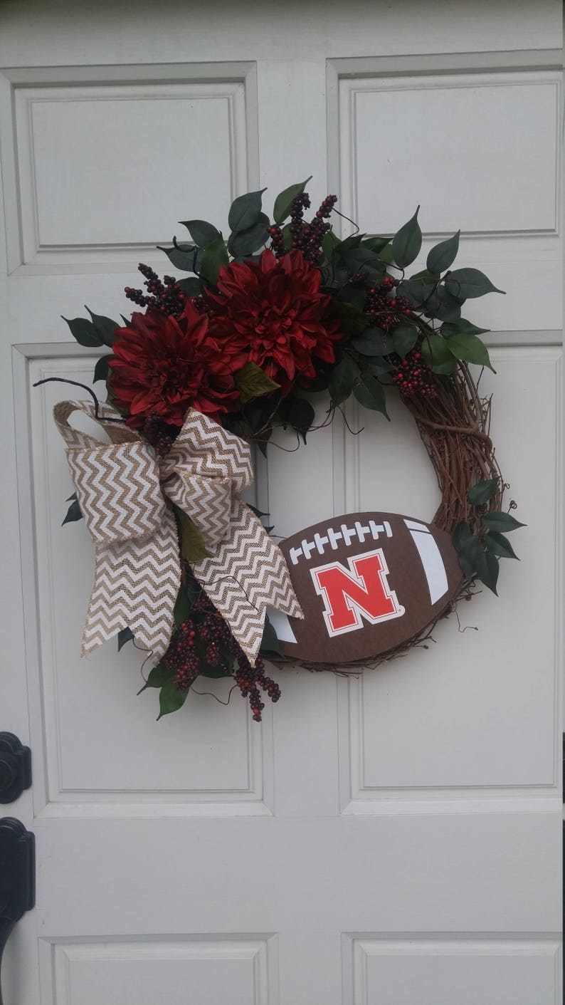 Nebraska Huskers Wreath University of Nebraska Decor Husker Decor Nebraska Football Big Red NCAA Football Decor Cornhusker Wreath
