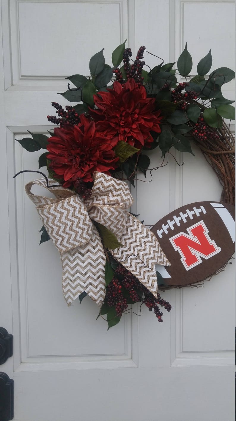 Nebraska Huskers Wreath University of Nebraska Decor Husker Decor Nebraska Football Big Red NCAA Football Decor Cornhusker Wreath