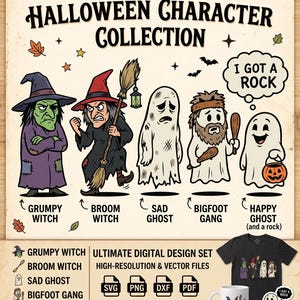 Personajes de Halloween de Spooky Squad PNG / Bruja gruñona, Fantasma triste (Descarga digital)
