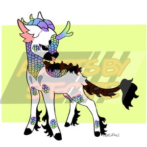 White and Iridescent Deer Kirin Fursona Adoptable