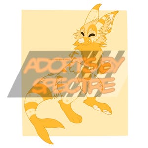 May include: A digital illustration of a yellow anthropomorphic creature with large ears, a long striped tail, and a smiling expression. The character is rendered in shades of yellow and cream. The text ADOPTS BY SPECTRE is overlaid across the center.