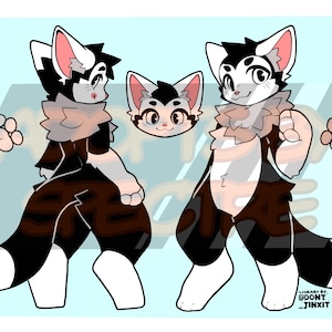 Black and White Toony Cat Reference Sheet Fursona Adoptable