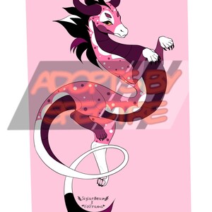 Rosa-weiß-schwarze chinesische Drachen-Fursona zum Adoptieren