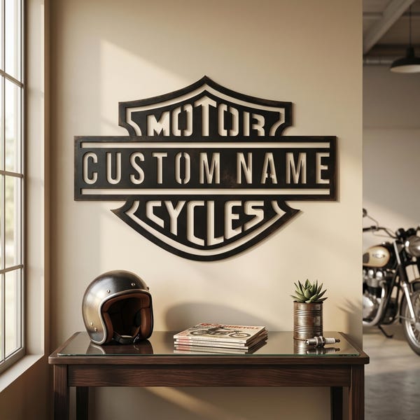 Custom Motorcycle Name Sign, Personalized Metal Wall Art for Garage Decor, Biker Wall Hanging, Man Cave Gift