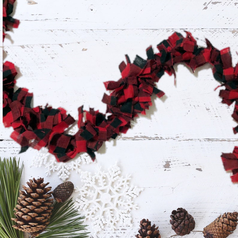 Red And Black Buffalo Plaid Rag Garland Christmas Tree Etsy