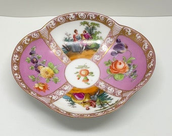 Vintage Limoges pink and floral bowl trinket dish