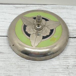 Vintage silver metal black and green jar top Ornate metal top jar for apothecary jar pickle jar 4 1/2&quot;