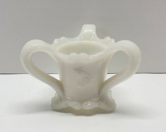 Vintage glass white opaque milk glass three handled Toothpick holder EAPG victorian glass