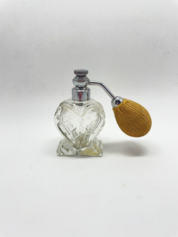 Vintage empty perfume bottle with ball pump, Antique glass