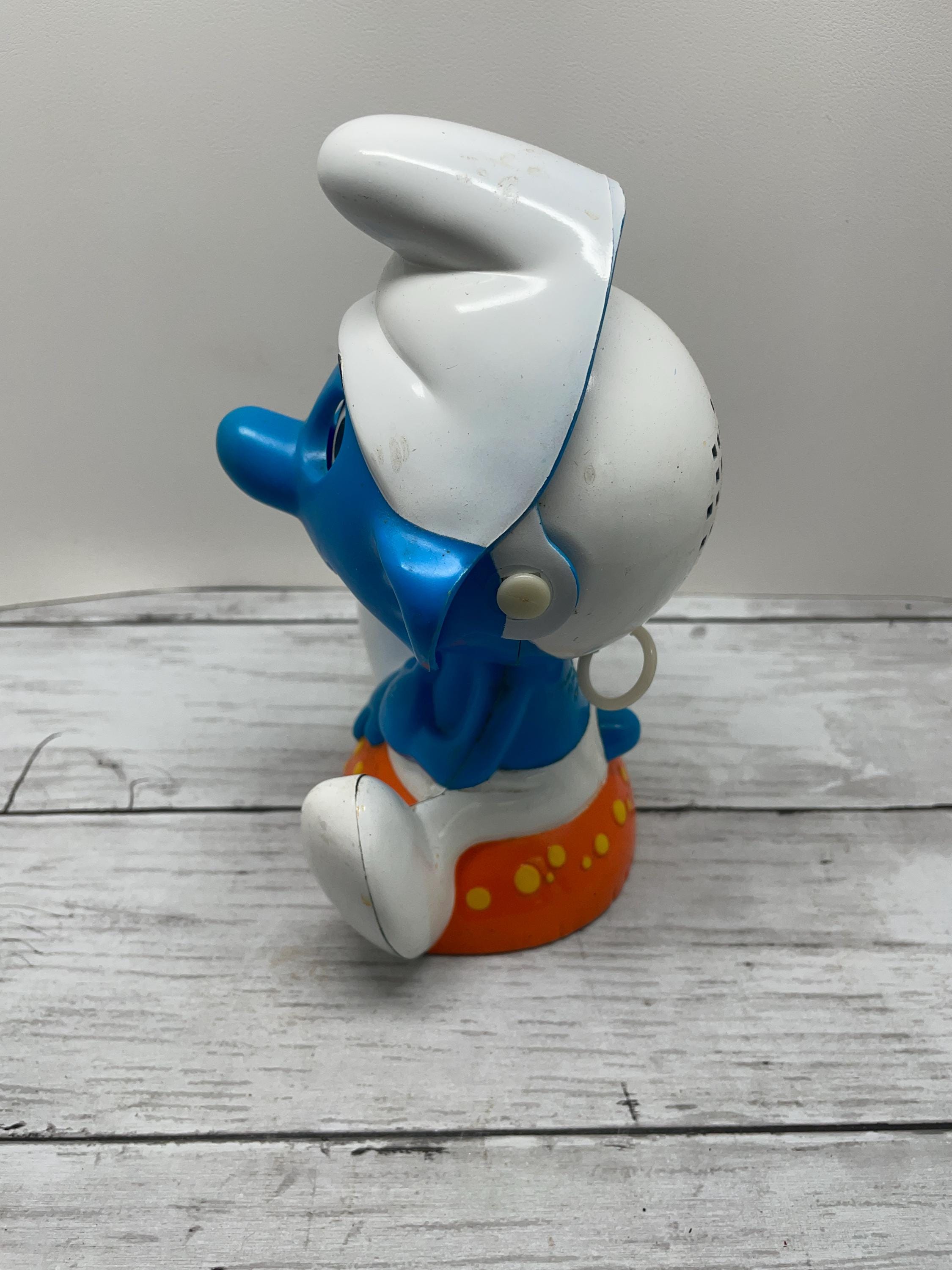 Vintage Smurf Pull String Talking Toy Plastic Blue Smurg 7