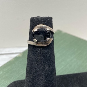 Sterling Silver ring with black stone marked Sterling vintage Jewelry piece size 4.5