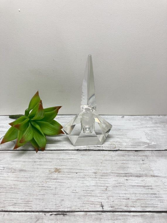 Hoya Crystal Perfume Bottle - Fine Lead Crystal Pagoda Obelisk - Japan
