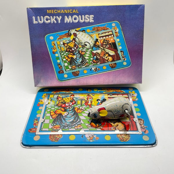 Vintage wind up tin toy Mouse Lucky mouse windup