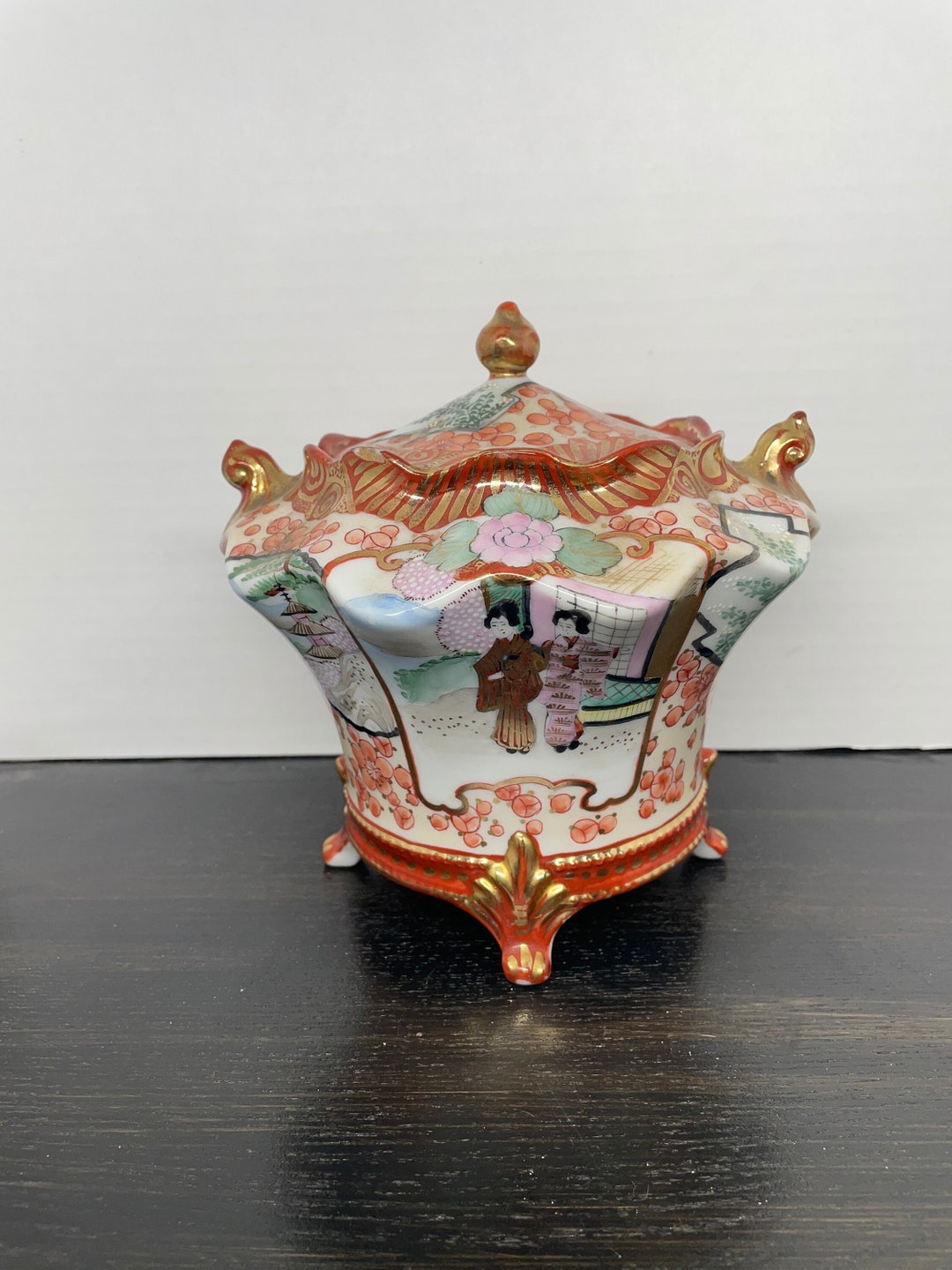 Antique Japanese Biscuit Jar Ginger Jar Orange Gold Trim Etsy