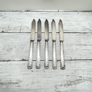 Vintage set of 5 knives WM Rogers and son silver-plated cutlery.