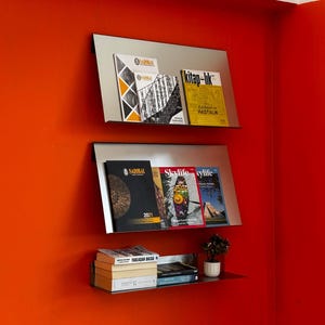 Étagères murales chromées modernes | Porte-revues et étagère (ensemble de 3 pièces)
